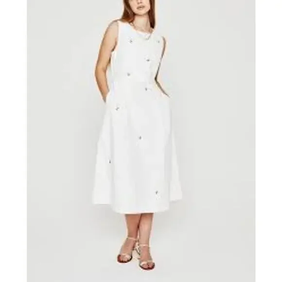 ADRIANO GOLDSCHMIED Libby Button Back Midi Dress w Pockets LINEN White Medium M - Picture 7 of 16